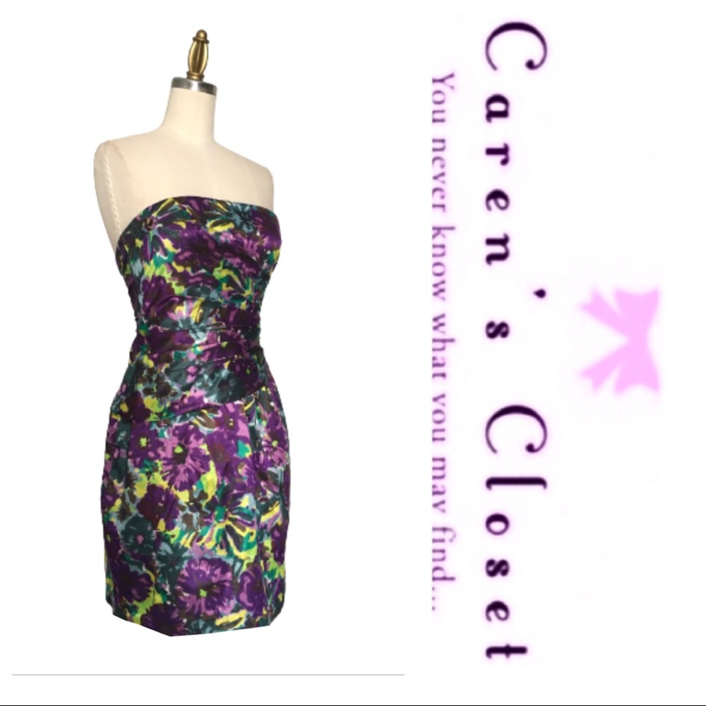 BCBGMaxazria Purple Floral Strapless Mini Dress - Picture 8 of 9